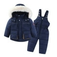 thumbnail image 2 of 2 Piece Toddler Baby Snow Suit - Unisex Kids Boys Girls Two Piece Snowsuit Winter Hooded Puffer Down Jackets Coat with Ski Bib Overall Pants Set 2 Piece Outfits by Llywey ,Navy ,2T, 2 of 9