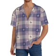 thumbnail image 3 of Naloa Heart Check Plaid Men's Loose Fit Cuban Collar Short-Sleeve Shirt with Button-down and Chest Pocket for Everyday Wear Outings - XX-Large, 3 of 7