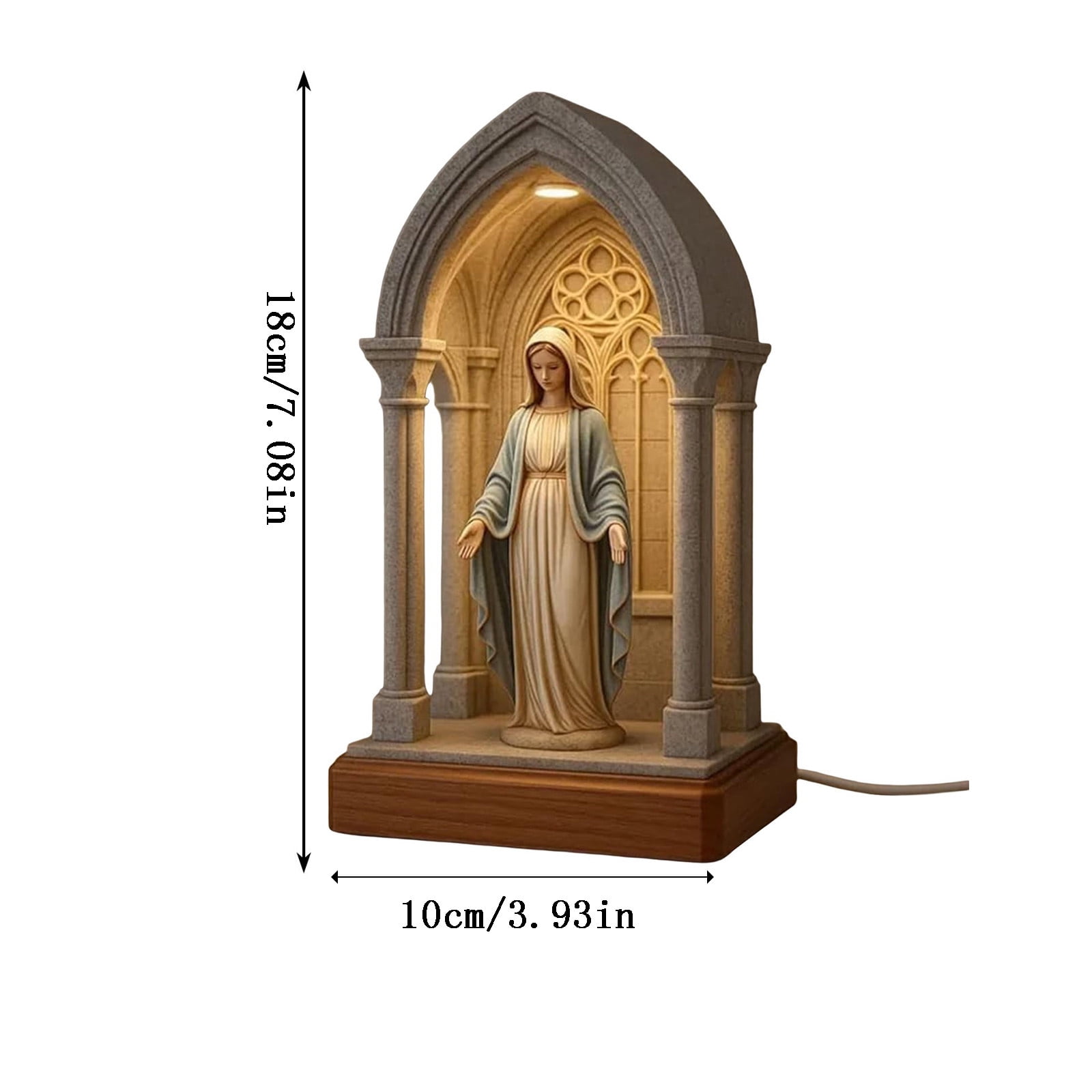 Virgin Mary LED Devotional Table Lamp, Handmade Virgin Mary Catholic Decor Table Lamp, Soft Eye Protecting Elegant Sacred Virgins Marys Statue Night Light for Bedroom Living Room
