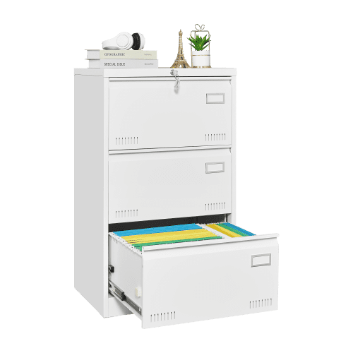 3 Drawer Filing Cabinet Lateral File Cabinet with Lock, Locking Metal File Cabinets Three Drawer Office Cabinet for Legal/Letter/A4/F4 Home Offic