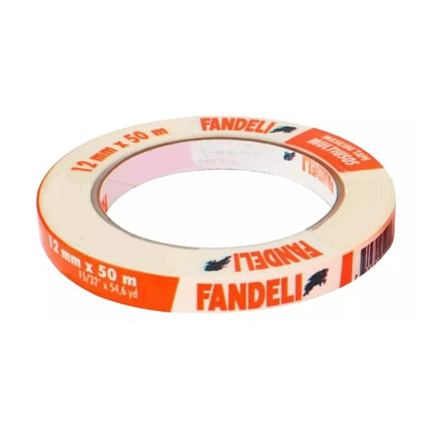 Cinta Masking Tape Multiusos Beige Fandeli 12MmX50M 1/2 PLG Adhesivo Pintura Sin Residuo Profesional