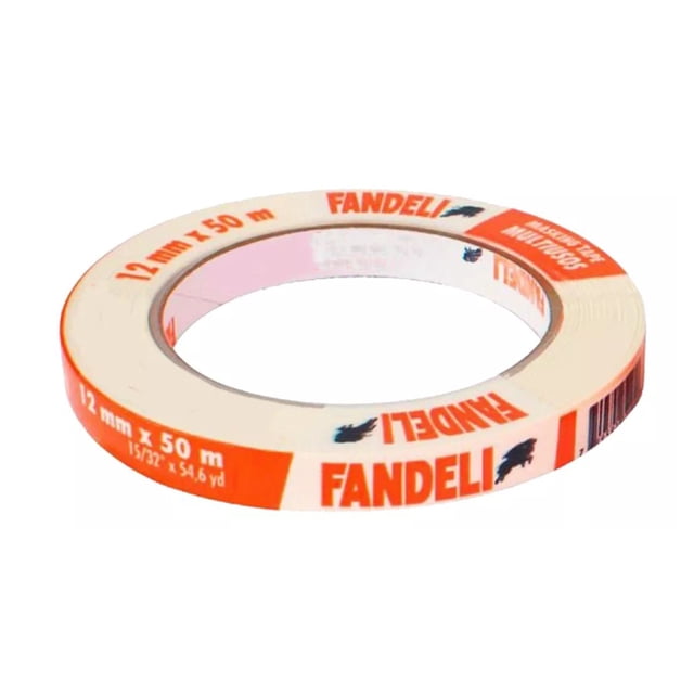 Cinta Masking Tape Multiusos Beige Fandeli 12MmX50M 1/2 PLG Adhesivo Pintura Sin Residuo Profesional