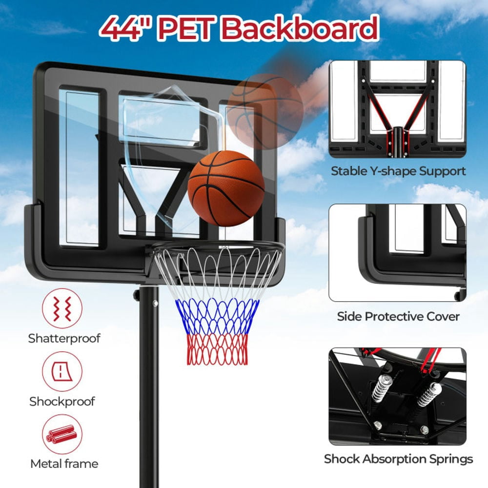 Demifill Portable Basketball Hoop with 9-Position Adjustable Height, Basketball Hoop with 44" Durable PET Backboard, Black