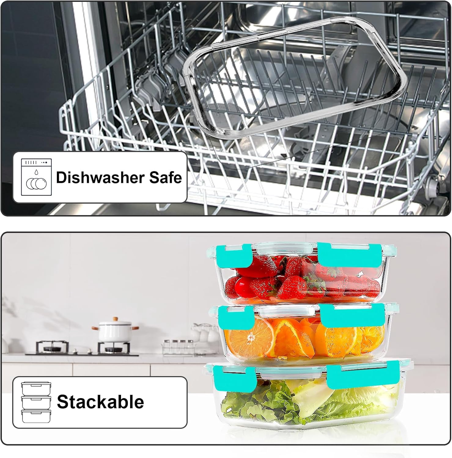 10Pack 22OZ Glass Meal Prep Containers, Airtight Glass Lunch Containers Set, Glass Food Storage Containers with Lids,Exclusive of BPA, for Microwave, Oven, Freezer&Dishwasher Friendly,Green