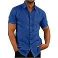 thumbnail image 1 of TIMIFIS Button Short Sleeve Tops Cotton Linen T Shirts for Men Summer Casual Turn-down Collar Solid Color Beach T-Shirts - Spring/Summer, 1 of 5