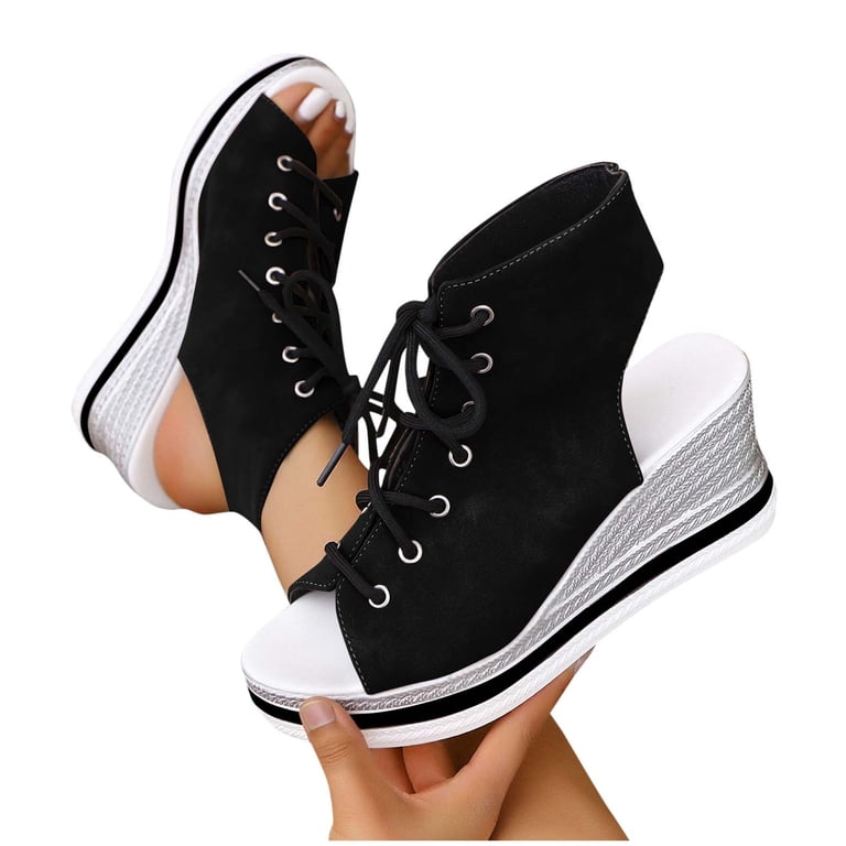 Mei MACLEOD Women's Canvas Wedge Sneakers - High Heel Lace-Up Platform Shoes, Casual & Comfortable For Daily Wear