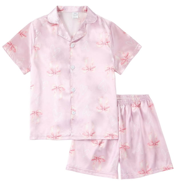 Zshosam Pyjama en Molleton pour Filles, Coupe Ajustée, Ensemble de Pyjama pour Filles, T-Shirt à Manches Courtes et Shorts, Taille 4T 5T, (Rouge Melon D\'eau 4-5 Ans)