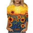 thumbnail image 2 of Titcea T Shirts for Women 3/4 Length Sleeve Sunflower Printed Round Neck T Shirts Hawaiian Beach Holiday Summer Casual Tops, Gifts for Mom/Her, 2 of 5