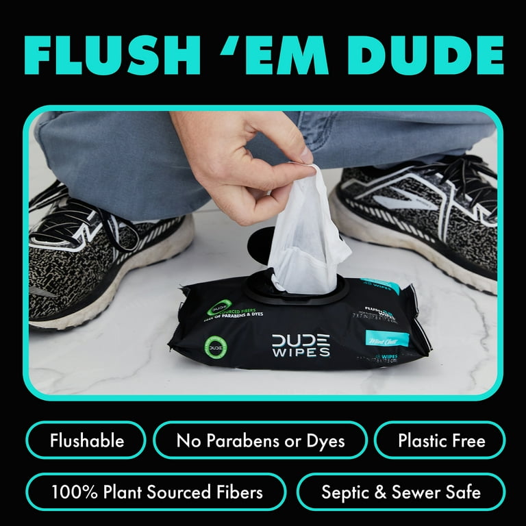 DUDE Flushable Wipes for Men, Mint Chill, 48 Count