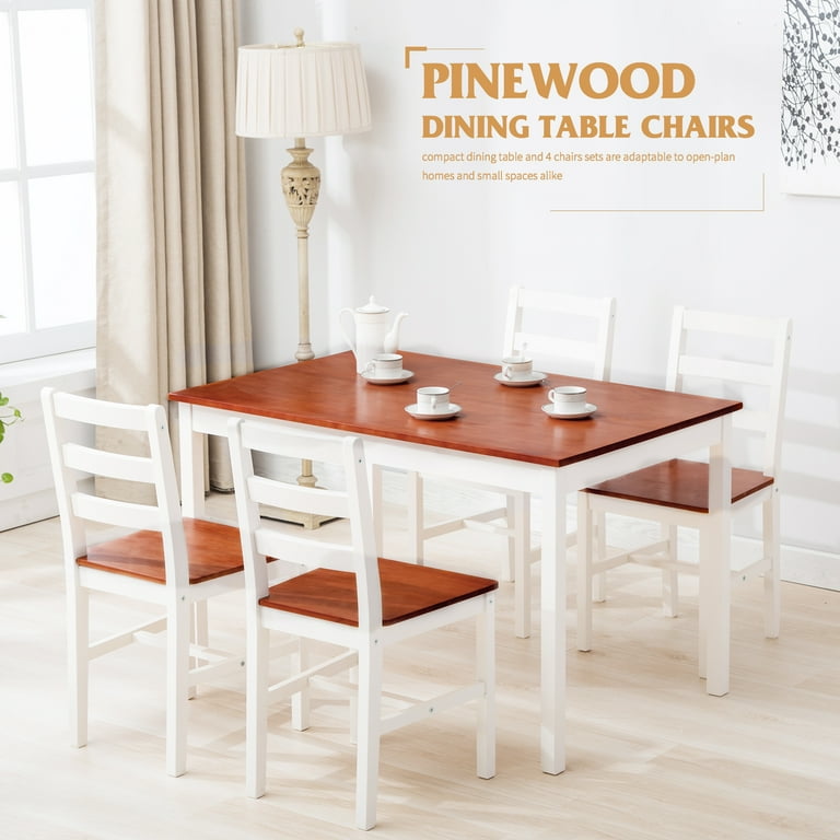 Mecor 5 Piece Dining Table Set 4 Wood Chairs Kitchen Furniture Wood Walmart