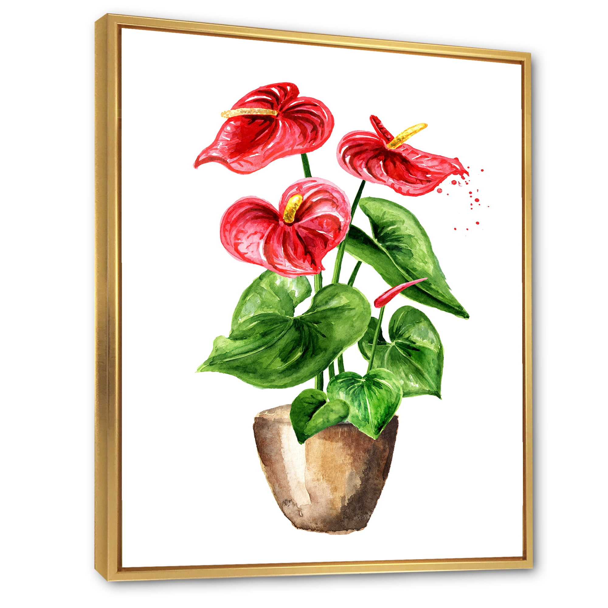 Designart 'Anthurium Tailflower In The Pot' Traditional Framed Canvas Wall Art Print