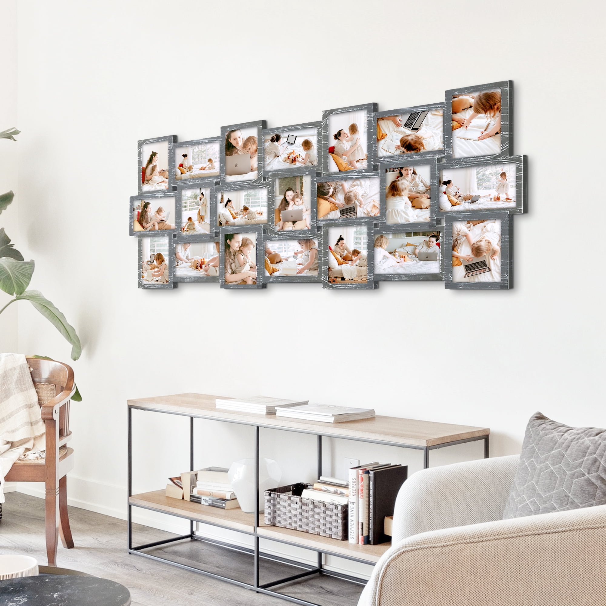 Classic 21 Openings Multiple Photo Frame Family Collage Picture Frames 6x4 Gray For Wall