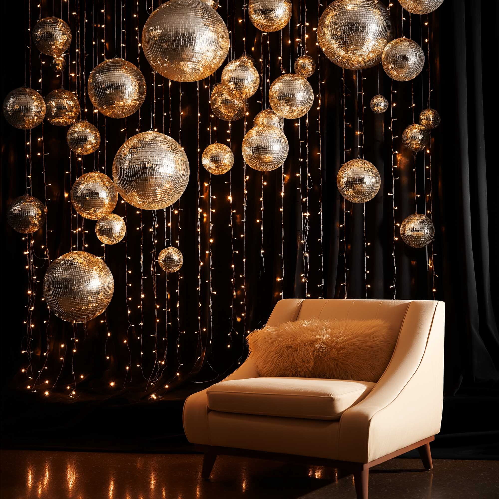 Yescom 12" Large Disco Ball Mirror Big Hanging Glass Decor for 70s 80s Party Events Wedding DJ Dance Club Stage Lighting Champagne Gold