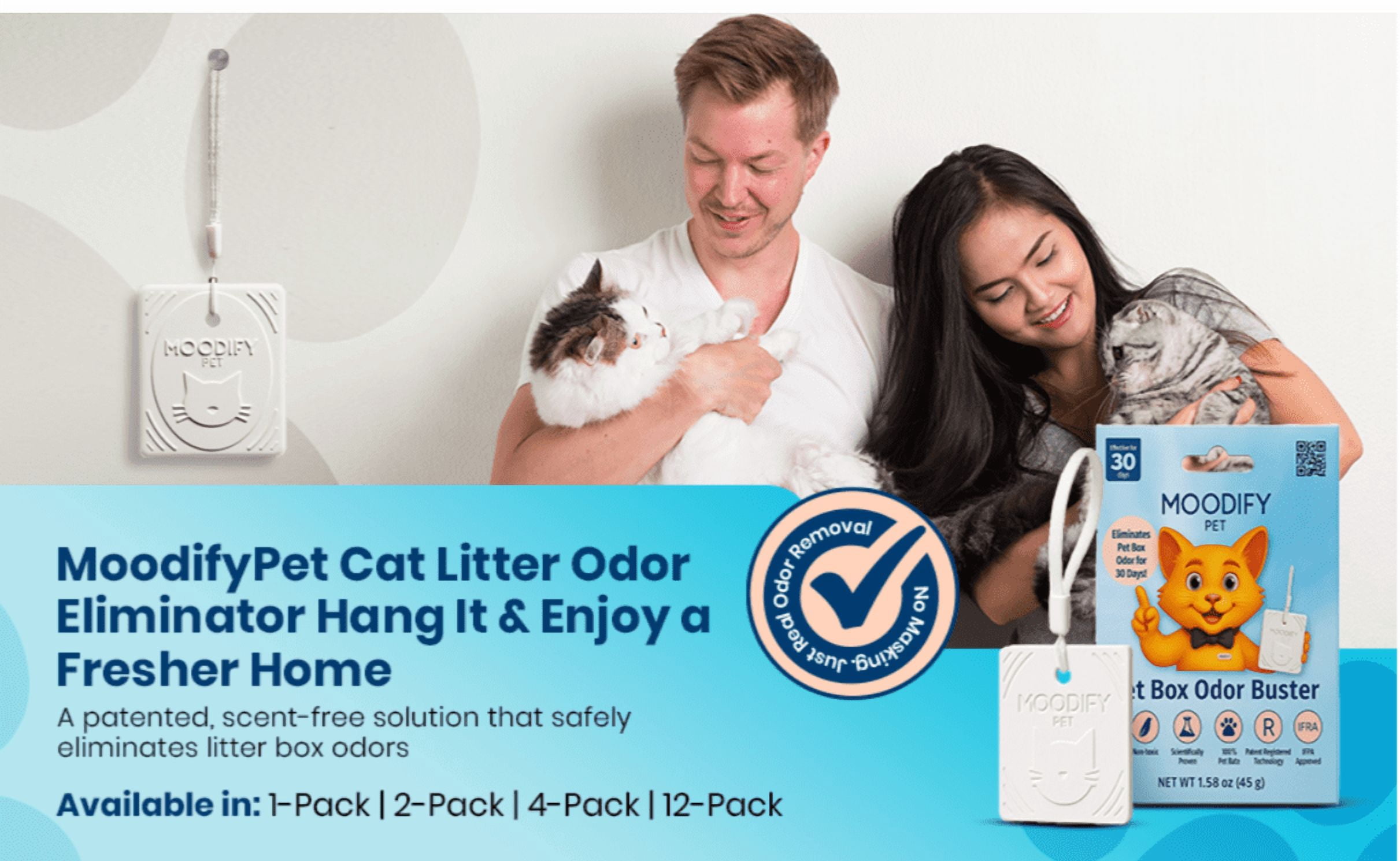 MoodifyPet Cat Litter Odor Eliminator, Fragrance-Free, 30 Days, Non-Toxic Pendant New Pet Essentials Litter Deodorize