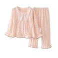 thumbnail image 3 of YunPes Girls Cute Loungewear Set Lace Trim Square-Neck Bubble Crinkle Blouse and Ruffle Pants Kids Soft Lightweight Spring Fall Outfits, 3 of 6