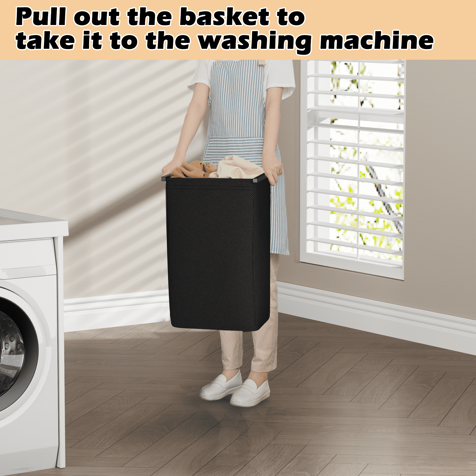 Satifur Laundry Basket Hamper Clothes Hamper with Oxford Fabric Pull-Out Bag 2-Tier Shelf