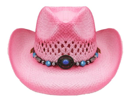 pink straw cowboy hat