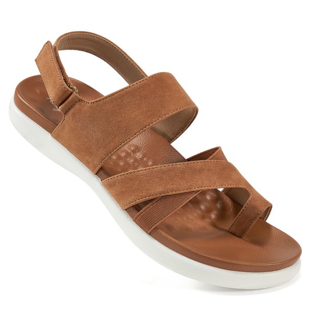 Aomigoct Women Dressy Flats Sandals with Toe Ring Slip On Summer Shoes