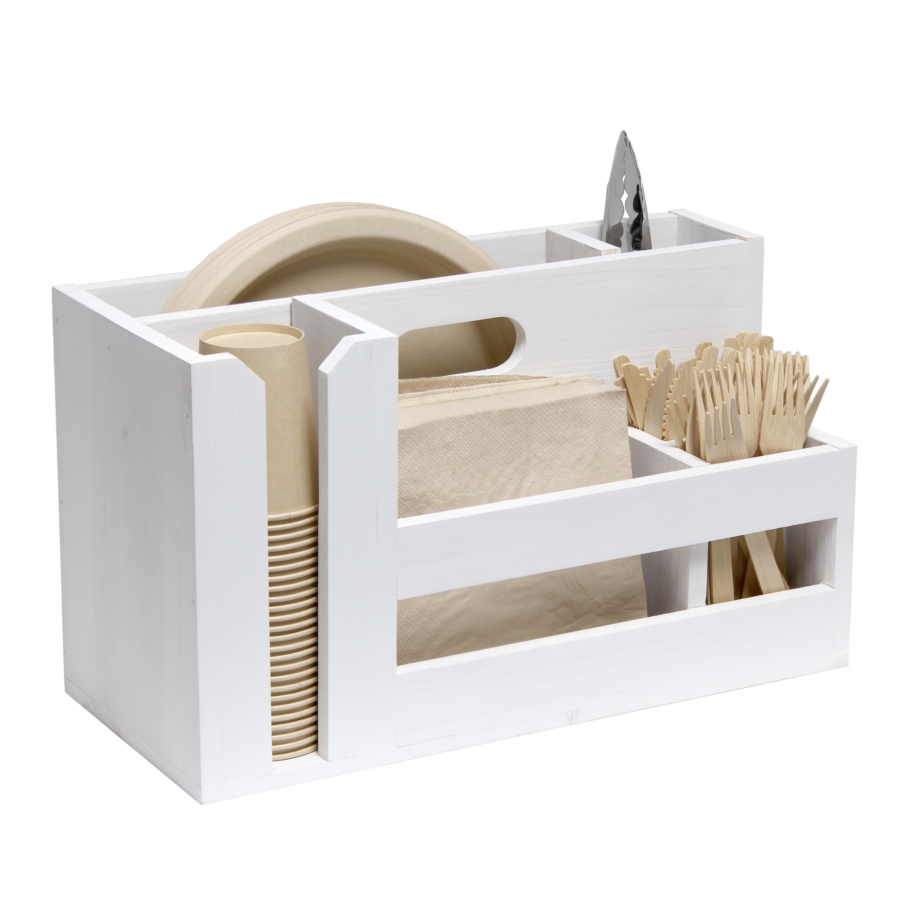 Elegant Designs 15.75" Pantry Picks Farmhouse Wooden Utensil Caddy Condiment Organizer, White Wash