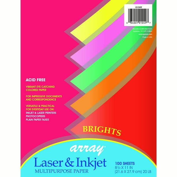Array® MultiPurpose Paper, Bright Colors 100 Sheets per pack, 3