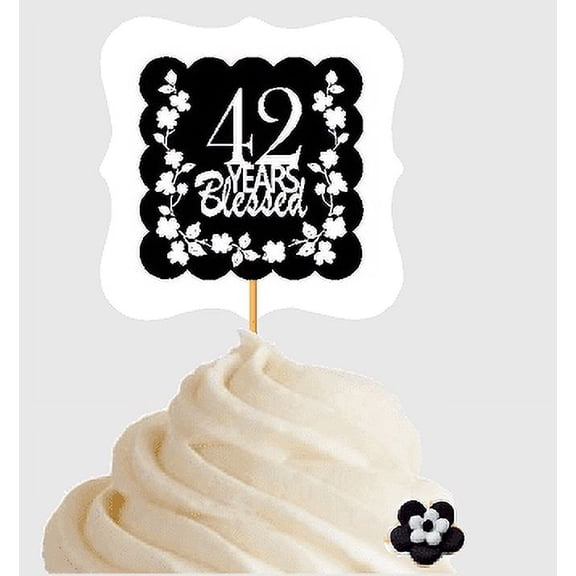 42nd Birthday / Anniversary Blessed Cupcake Decoration Toppers Picks -12ct