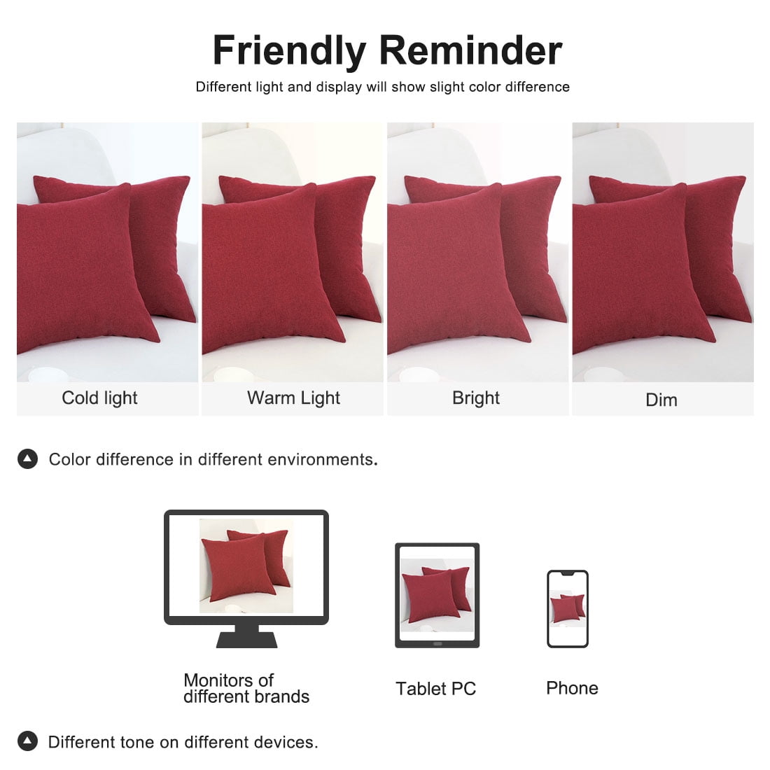 Unique Bargains 2-Pack Solid Waterproof Decorative Throw Pillow Covers Red 20" x 20"