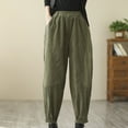 thumbnail image 3 of REALiKUN Women's Vintage Corduroy Trousers High Elastic Waist Wide Leg Pocketed Pants Cozy Straight Leg Baggy Lounge Slacks, 3 of 7