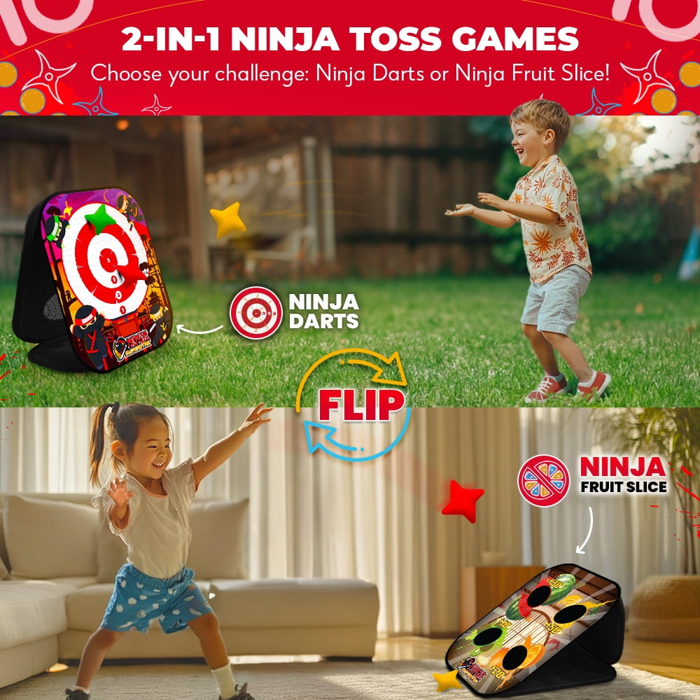 SWOOC Games - Ninja Superstar™ | 2-in-1 Corn Hole Games for Kids | 5-Second Setup | Ninja Kids Toys | Ninja Games | Bean Bag Toss Game for Kids Cornhole Game Set | Bean Bag Game | Foam Throwing Star