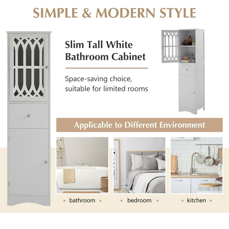 Tall Freestanding Bathroom Storage Cabinet With Drawers And Adjustable  Dividers, White - ModernLuxe