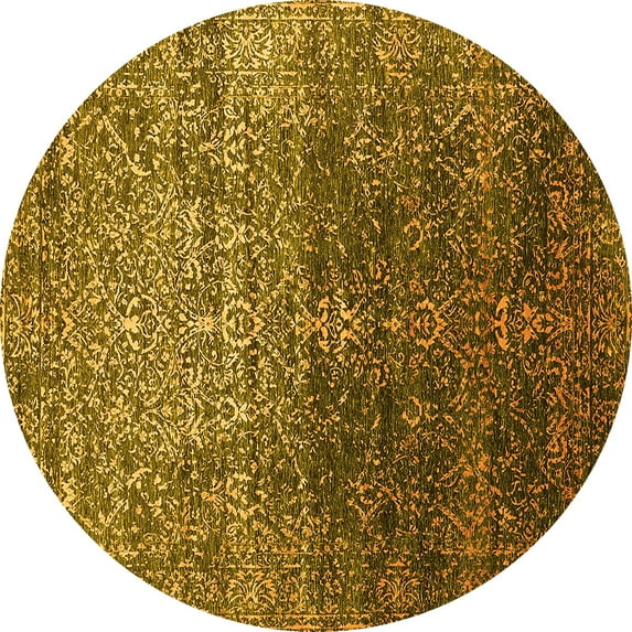 Ahgly Company Indoor Round Oriental Yellow Industrial Area Rugs, 8' Round