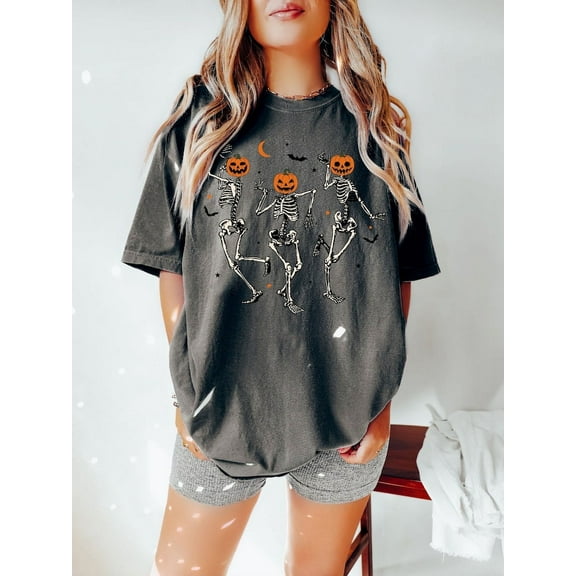 Dancing Skeleton Pumpkin Shirt, Retro Halloween Shirt, Womens Halloween Shirt, Cute Fall Shirt, Spooky Season, Pumpkin Face