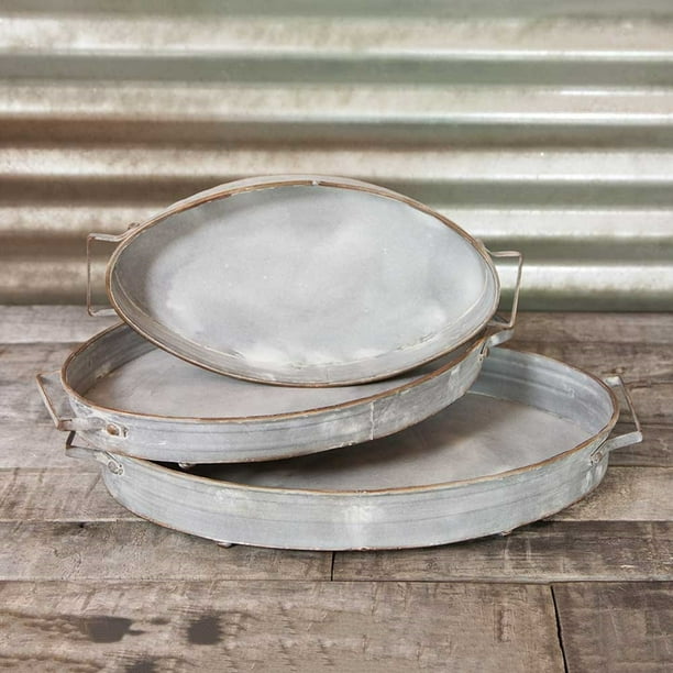 Dinnerware Serving Trays Footed Metal Platters with Handles Oval Set of