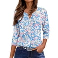 thumbnail image 5 of WTOBBY Ladies Casual Fashion V-Neck Top Featuring Floral Print, Loose Fit, and 3/4 Sleeve, Great for Spring Fall Transitions, Weekend Activities, and Daily Wear,Light Blue L, 5 of 5