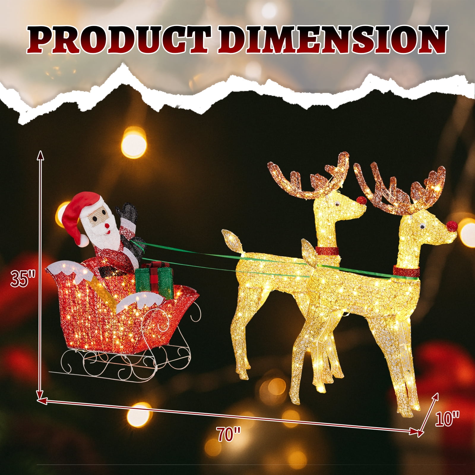 Astoutdoor Lighted Reindeer Pulling Sleigh Christmas Decoration, Pre-lit with 270 Warm White LED Lights, 30V 6W, Indoor Outdoor Holiday Display