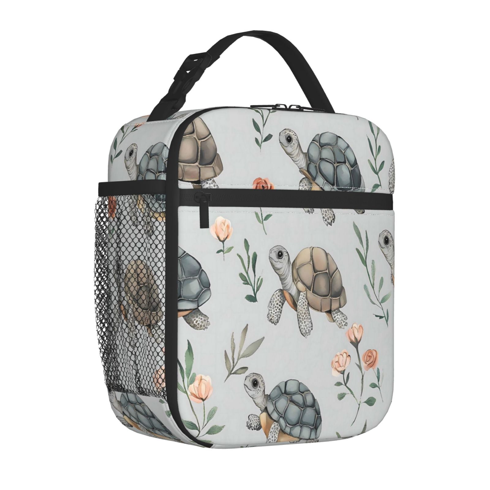 Lunch Bag For Women Men Insulated Portable Lunch Box Bento Box Office Picnic Travel Cooler Bag Turtle And Flower