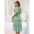 thumbnail image 5 of Women'S Summer Casual Flutter Sleeve Square Neck Smocked Midi Dress Green XL, 5 of 7
