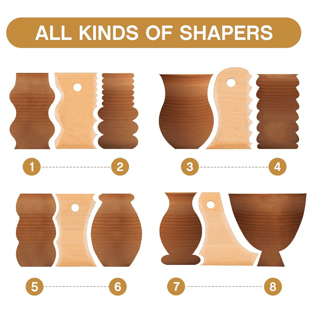 14 Pieces Pottery Trimming Tools Pottery Clay Foot Shaper Tools Texture Wooden Profile Rib Bundle Foot Shaper
