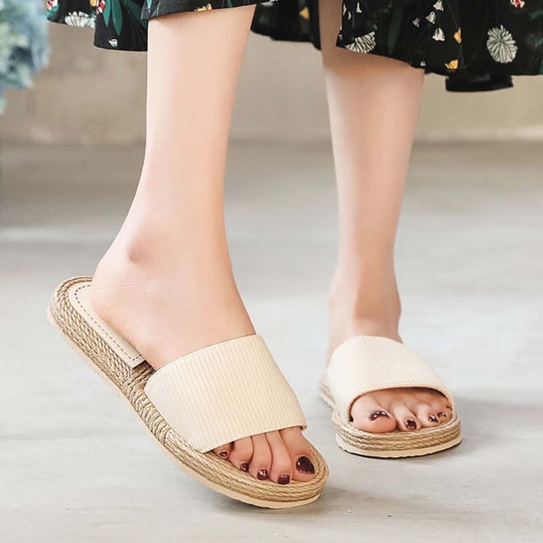 Verano damas imitación paja zapatillas moda plana playa chanclas zapatos Wmkox8yii hj789