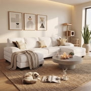 Homall 105 Modern U-Shape Sectional Sofa, Chenille Fabric Modular Couch, 4 Seat Oversized Sofa with Chaise for Living Room, White
