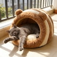 thumbnail image 3 of Enclosed Plush Pet Bed - Removable Washable Dog Bed & Winter Warm Cat Bed, Two-Purpose Pet Nest & Mat for Cats & Dogs, Durable Soft Pet Villa for Indoor Use, 21*18*11in, Brown, 3 of 6