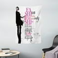 thumbnail image 1 of Eiffel Tower Tapestry, Woman Figure in Paris in Autumn Inspirational Words Vogue Theme Art Print, Wall Hanging for Bedroom Living Room Dorm Decor, 40W X 60L Inches, Black Pink, by Ambesonne, 1 of 2