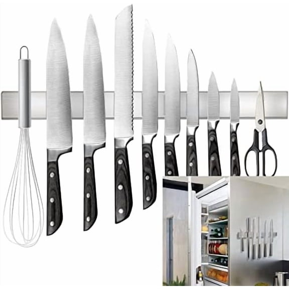 17" Double-Sided Knife Strip, Premium SUS304 Stainless Steel Magnetic Knife Holder for Refrigerator & Wall, Can be Used as Knife Rack, Tool Holder, and More