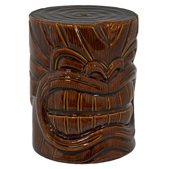 Sunnydaze Tropical Wood-Look Tiki Head Decorative Ceramic Garden Stool - 17"