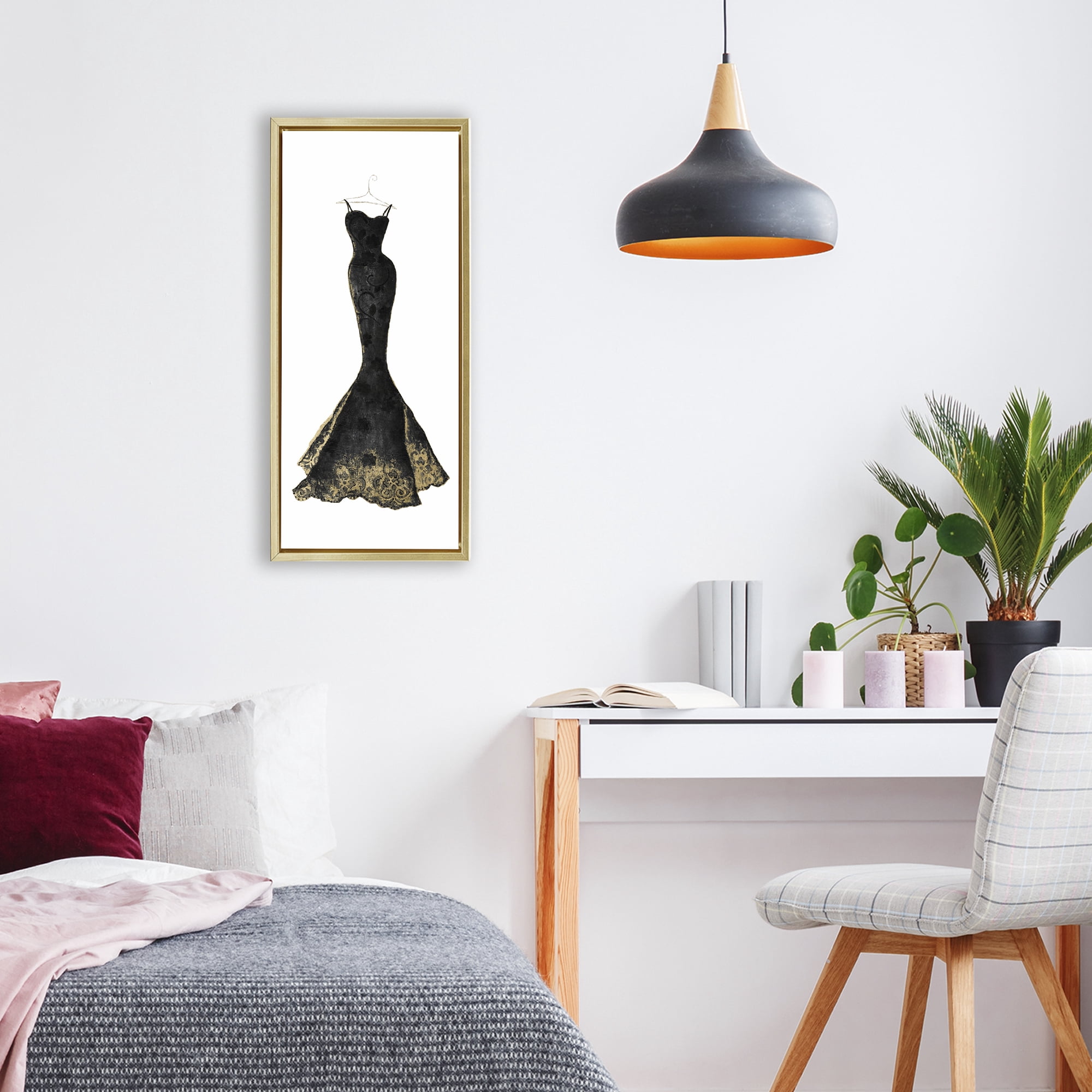 Stupell Industries Gilded Black Evening Gown Gold Framed Floater Canvas Wall Art, design by Janet Tava