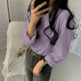 thumbnail image 2 of larppty Womens Crewneck Long Sleeve Shirts - Loose Fitted Basic Casual Tees Outfits（Light Purple，L）, 2 of 5