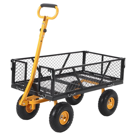 950 lbs Heavy Duty Steel Garden Wagon Cart, 10 inch Wheels Convertible ATV Tractor Trailer with 180 Degree Swivel Handle, Yard Farm Lawn, Black and Yellow