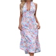 thumbnail image 2 of Lilgiuy Fashion Women Summer Comfortable Halter Neck Casual Bandage Print Backless Long Dress Gifts for Mom, 2 of 4