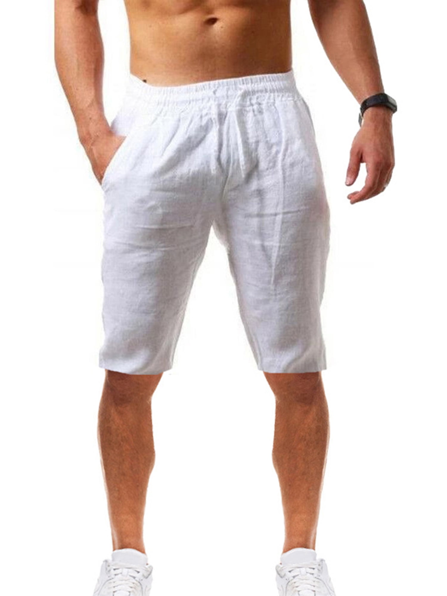 VITryst-Men Casual Loose Cotton Slim Fitted Mid Waist Beach Summer Half Pants