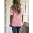 thumbnail image 4 of Women'S Short Sleeve Button Down Collared Blouses Embroidery Eyelet Top Pink M, 4 of 6
