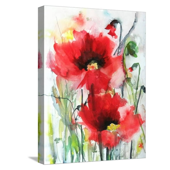 Art.com Red Poppies Stretched Canvas Print Wall Art by Karin Johannesson, 12" x 16"